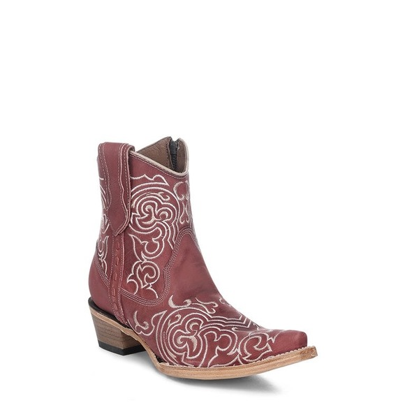 Circle G by Corral Shoes - NEW Circle G by Corral Red Leather Western Embroidered Snip Toe Ankle Boots 7.5